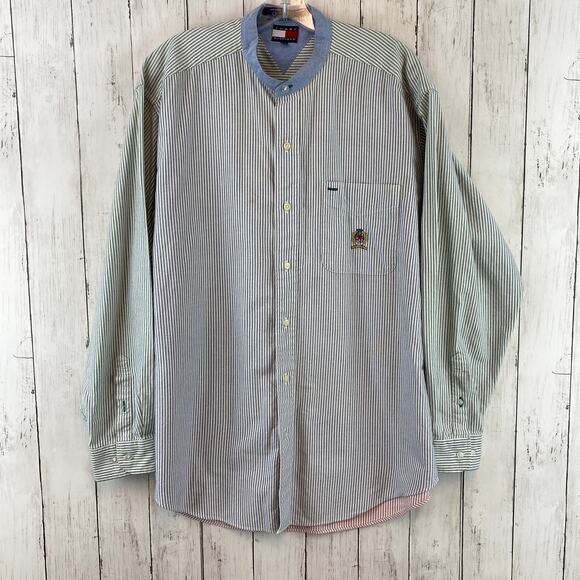 VTG Tommy Hilfiger Multi Stripe Crest Long Sleeve Button-Up Shirt Size Medium - Picture 1 of 15
